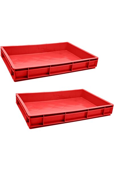 Ethic Solutions صندوق بلاستيكي لتقديم الطعام، قطعتان، 600×400×80 مم، سعة 34 لترًا، لون أحمر متين