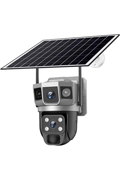 V380 Pro 4G Digital Zoom 2 Lens 2 Screen 4MP Solar Powered Battery Camera CCTV Security - BLACK