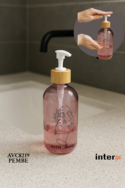 İnterlife Dekoratif Baskılı Cam Sıvı Sabunluk Çiçek Gül Figürlü Bambu Kapaklı...