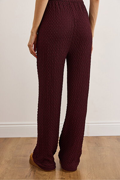 Olalook Women's Plum Pocketed Elastic Waist Textured Palazzo Pants Pnt-19000377