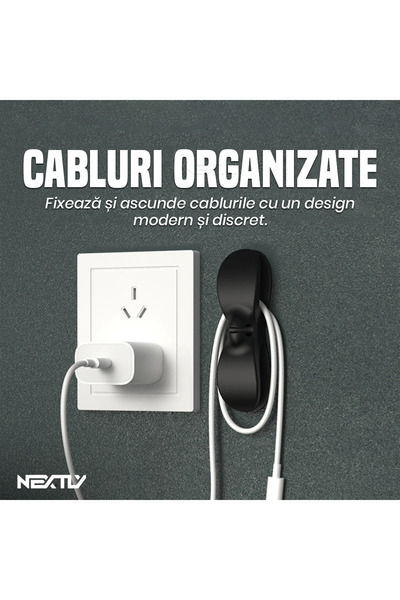 NEXTLY Flexible Cable Organizer, Adhesive Mount, Matte Black, 103x28x30mm