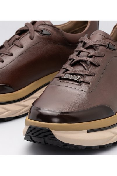 MARCOMEN Men's Lace-Up Leather Casual Sneaker Brown