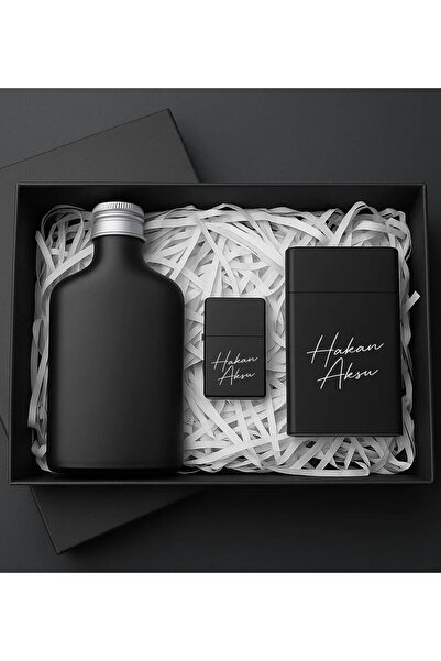 Bk Gift Kişiye Özel İsimli Kolonya & Sigara Kutusu & Çakmak Hediye Seti, Erke...