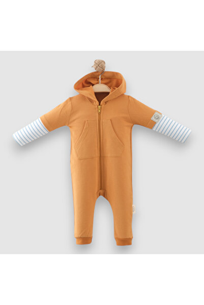 BİSCOİ Babybiscoi Hooded Unisex Jumpsuit with Striped Sleeves and Kangaroo Pocket