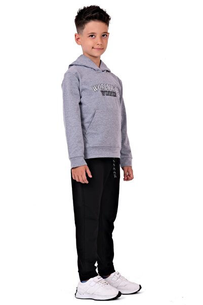 Mnk Baby&Kids Boy's Worldwide Winner Embroidered Kangaroo Pocket Hooded Tracksuit Set Gray