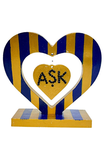 Uretti - Hülya 6683 0654 Sarı Lacivert El Yapımı Çizgili Kalp Şeklinde Dekora...