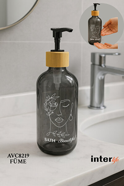 İnterlife Dekoratif Baskılı Cam Sıvı Sabunluk Çiçek Gül Figürlü Bambu Kapaklı...