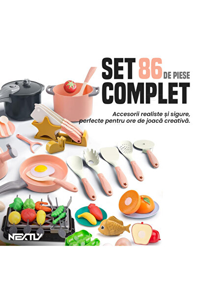 NEXTLY Kids Kitchen Playset, 86 Pieces, Colorful Cooking Tools & Food, for Ages 3+
