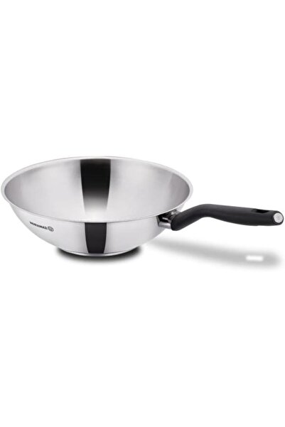 KORKMAZ Nora Wok-Design Frying Pan, 28 × 8.5 cm, A2997, Stainless Steel, Chrome