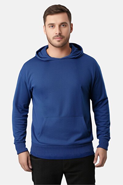 Algspar Men Solid Long Sleeve Hoodie, True Blue