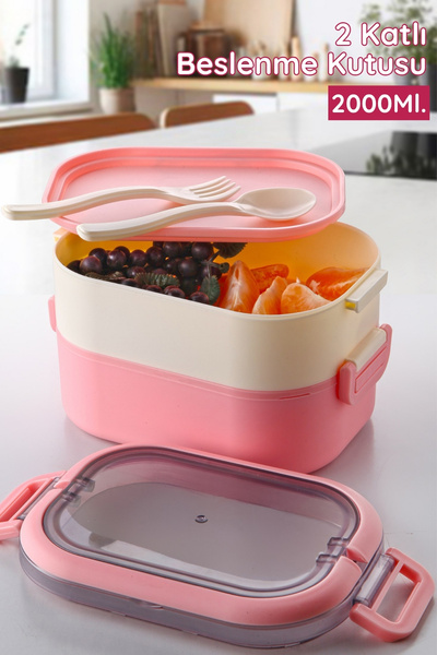 Nandy Home 2-Tier Lunch Box - Food Storage and Carrying Container (Includes Fork and Spoon)
