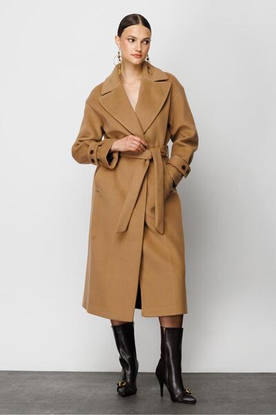 Nefeli KRUVAZE YAKA KAŞE KABAN CAMEL