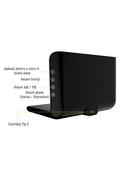 Quasar & Co. Digital clock with wireless charging station, with date, alarm and temperature, 17x12x12.5 cm, black