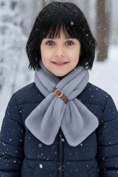 CAŞ DEKORASYON Gray Color Children's Plush Scarf