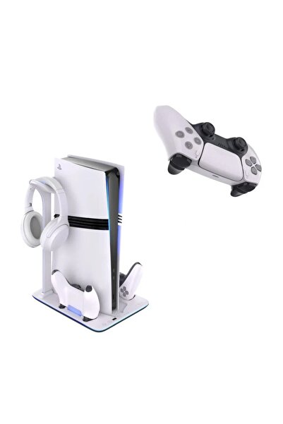 FIXED Βάση PS5, για Pro/Slim, Φορτίζει 2 Χειριστήρια, Υποστήριξη Ακουστικών, RGB LED, Λευκό/Μαύρο