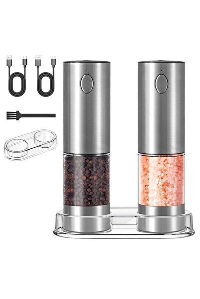 NEXTLY SilverEdge Dual Electric Spice Grinders Set with LED & USB-C Charging