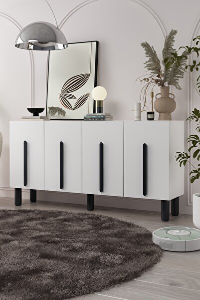 DEMONTE DECOR 8196KB150-128DD KONSOL TV ÜNİTESİ BEYAZ SİYAH