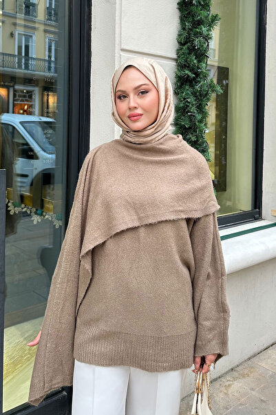 LOCCO Women's Shawl Detailed Sweater Mink