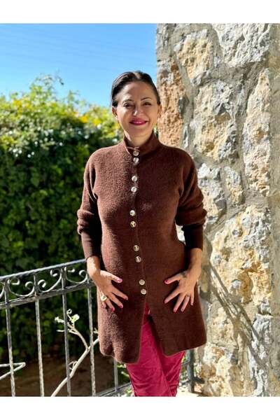 Punta Otantik Nc4079 Full Buttoned Wool Short Cardigan Brown