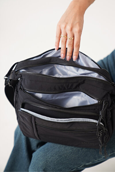 Solo Bag Women's Black Multi-Compartment Waterproof Crinkle Casual Crossbody Bag