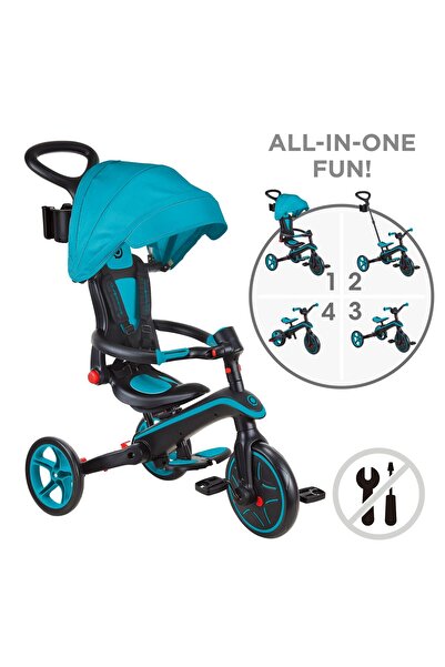 Globber Explorer 4 in 1 foldable tricycle, turquoise color