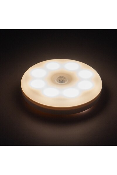 Flippy Lampă Veghe LED Flippy, Senzor Mișcare, Alb Cald și Rece, USB, 0.6W, Rotund, Alb, 8.5x2.3 cm