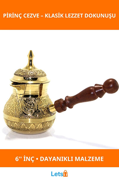 Letsii Classic Brass Coffee Pot 6 Inch Wooden Handle Coffee Cooking