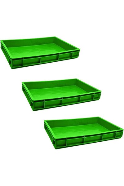 Ethic Solutions 3pcs Plastic Catering Crate Box 600×400×80mm 34L Heavy Duty Green