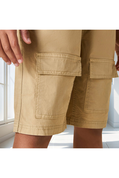 Juniors Solid Cargo Shorts with Pockets and Drawstring Closure