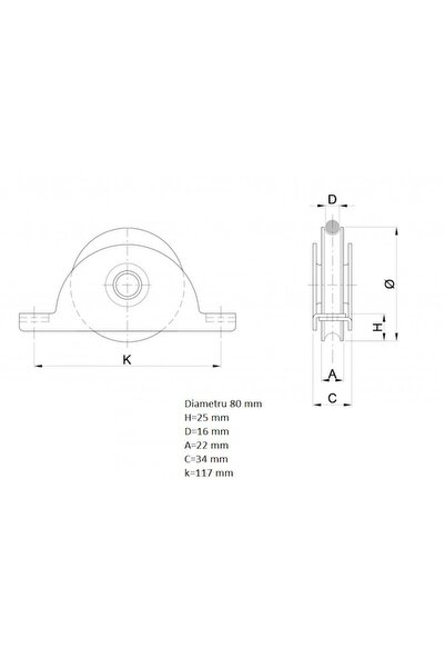 METALDESIGN Wheel with internal support for sliding gates, P profile, RSIP80, 80 mm