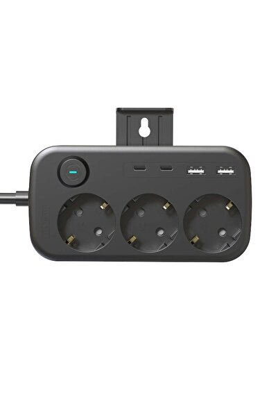 amXea PS-3220-Y2B Power Strip Black, 3x EU sockets (Type F), 2x USB-A 5V-2.4A, 2x USB-C 5V-3A