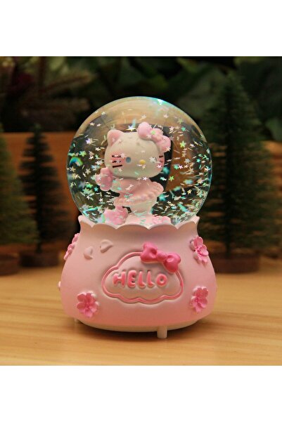 HEDİYEBİZİZ Pembe Hello Kity Işıklı ve Müzikli Kar Küresi Büyük Boy