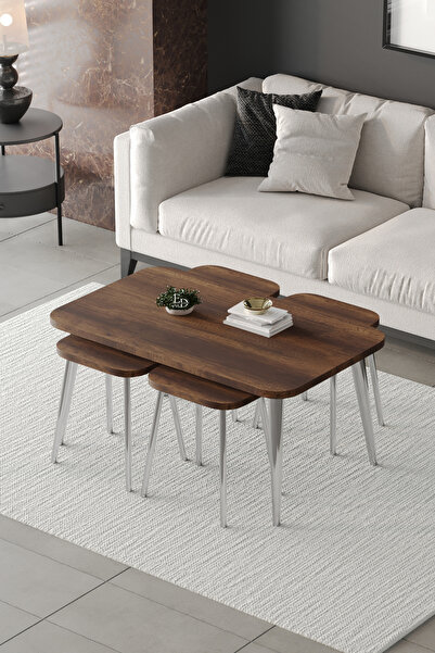 ED Efelez Design Zigon ve Orta Sehpa 5'li Takım , Metal Ayaklı , Roma 4+1 Seh...