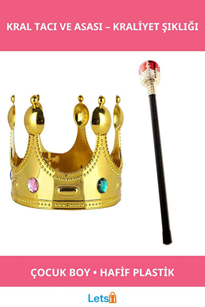 Letsii Golden Children's King Crown and King Scepter with Red Mace