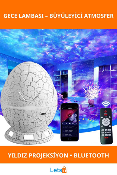 Letsii Çatlak Dinozor Yumurtası Tasarımlı Bluetooth Projektör Gece Lambası