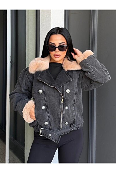 MEECY Jachetă din denim cu detalii din blană Cooper