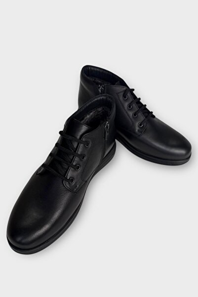 Liger Ανδρικές μπότες με φερμουάρ από γνήσιο δέρμα, αντιολισθητική σόλα από καουτσούκ ΜΑΥΡΟ