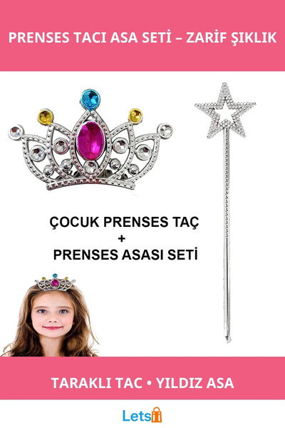 Letsii طقم تاج الأميرة ذو الأسنان الفضية وعصا النجمة