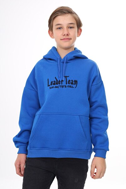 Toontoy أزرق بلون الكوبالت سويت شيرت للأولاد قصة فضفاضة بغطاء رأس جيوب بكتف م...