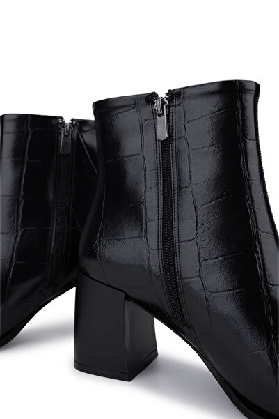 Tamer Tanca Kadın Suni Deri Siyah Kroko Topuklu Bot