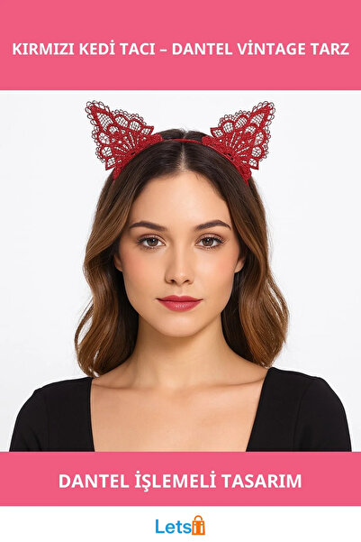 Letsii Lace Red Vintage Cat Crown Cat Ear