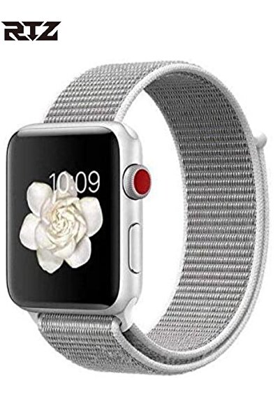 RTZ أحزمة نايلون بديلة لساعة Apple Watch مقاس 42/44/45/49 مم، أبيض/رمادي