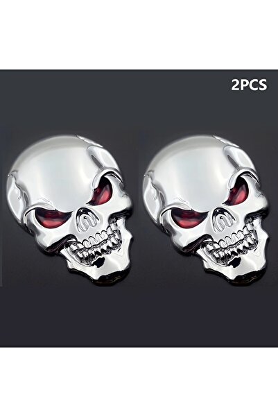 Choice1 Silver 2pcs Skull Pirate Skeleton Buccaneer Head Skull 3D Metal Car B...