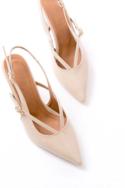 Budi 4962 Beige Pointed Toe Buckle Round Heel Women's Sandals