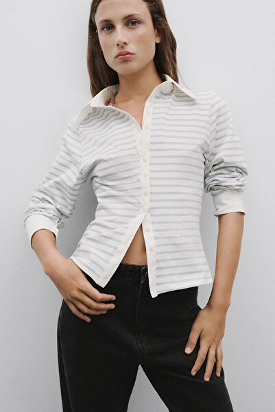 Pilea Синя раирана риза с прилепнала кройка