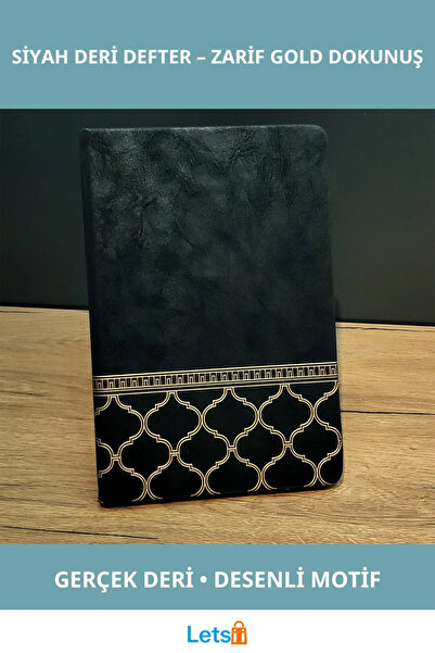 Letsii دفتر ملاحظات أنيق من الجلد الأسود مطرز بالذهب مقاس 21 × 15 سم 96 ورقة