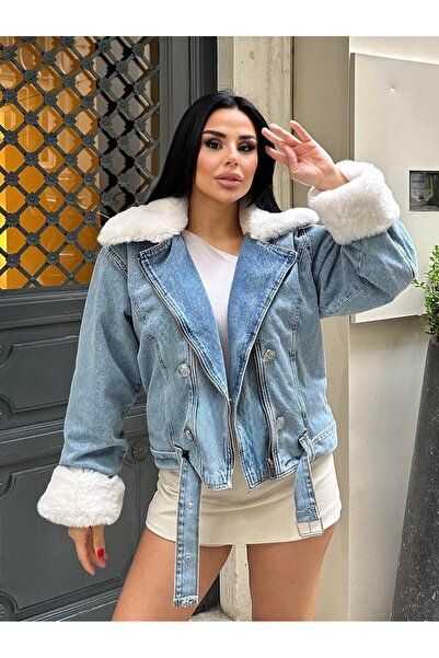 MEECY Cooper Fur Detailed Denim Jacket