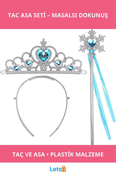 Letsii مجموعة التاج والعصا السحرية باللون الأزرق ذات طابع فروزن