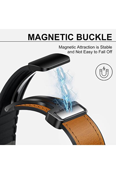 HYX Magnetic Leather Watch Band for Apple Watch (49/45/44/42mm) - Genuine Leather, Magnetic Buck