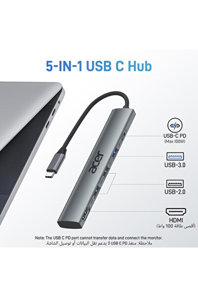 ACER USB-C 5-in-1 Hub with 4K HDMI, Silver